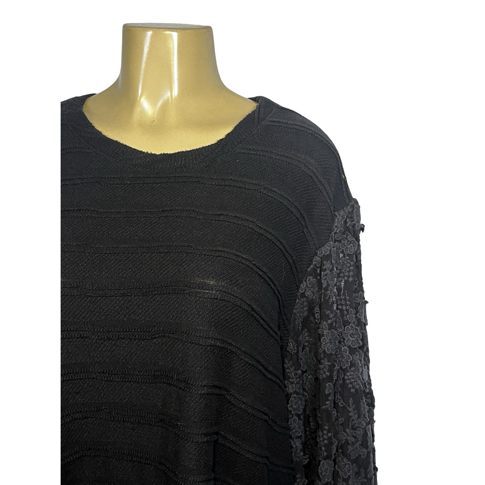 Anthropologie Eri + Ali Sweater‎ Womens XL Black Lace Balloon Sleeve Knit